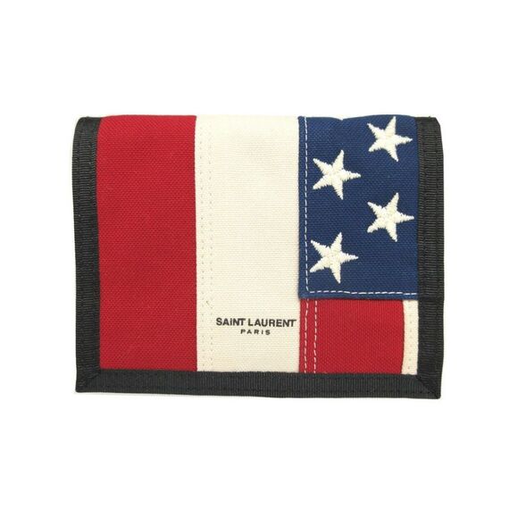 Pre Loved Saint Laurent American Flag Canvas Wallet Unisex Black - Picture 1 of 8